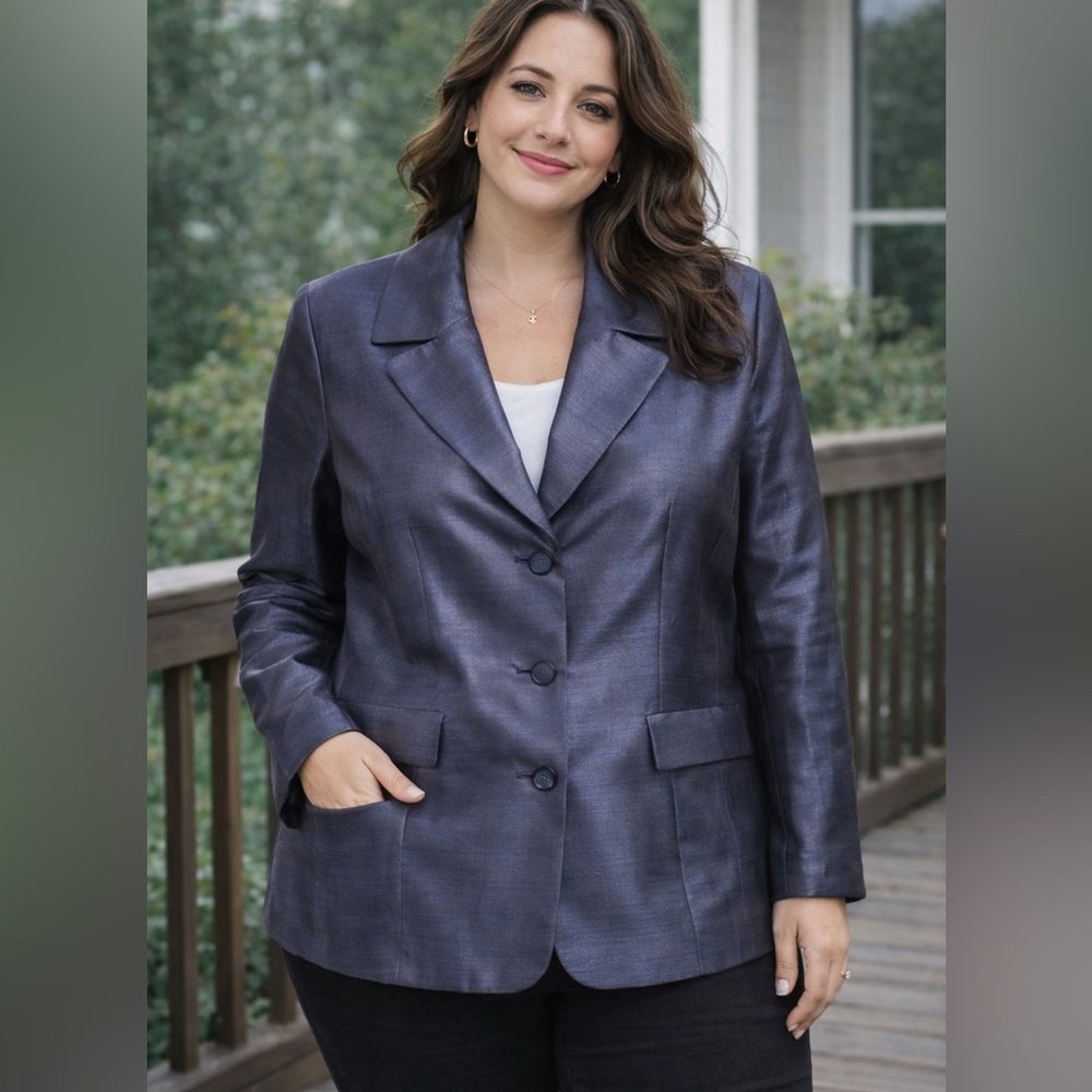 Evan Picone Blue Shimmer Blazer Jacket Size 12 Classy Dressy Career